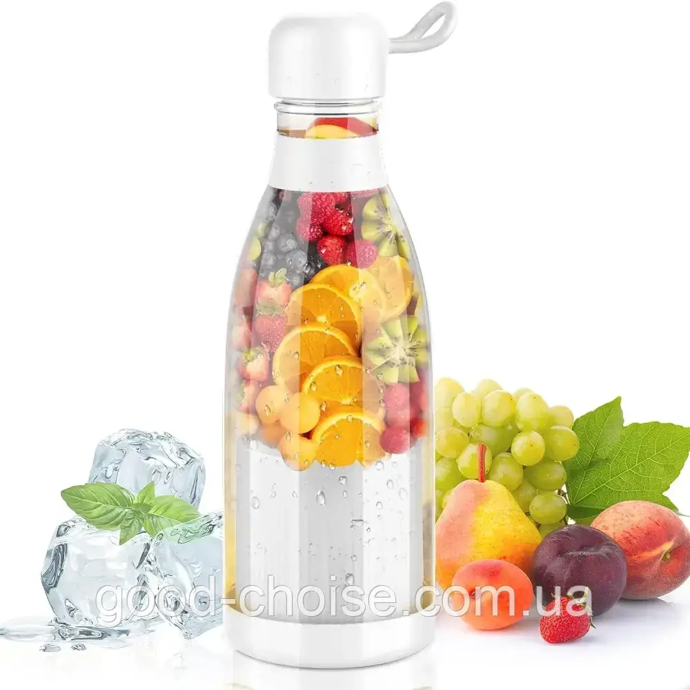 Портативний блендер-пляшка 350мл Fresh Juice Blender, Білий / Бездротовий міні блендер для коктейлів