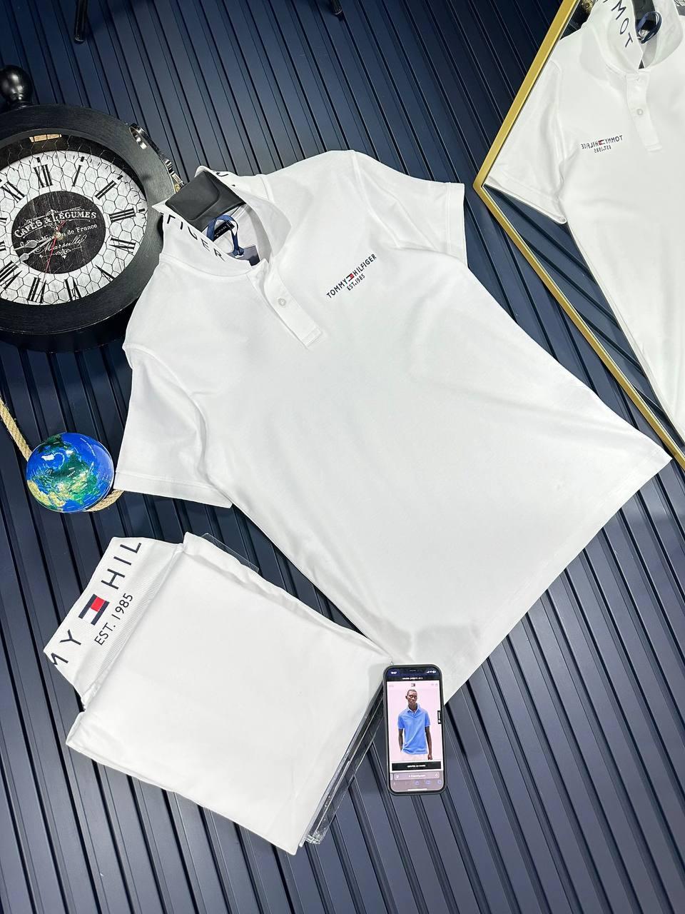 Чоловіча футболка поло Tommy Hilfiger біла брендова теніска з коміром Томмі Хілфігер