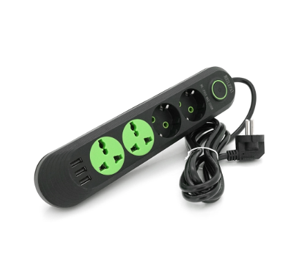 Мережевий фільтр F01U,2гн.EU+3USB+2гн.Universal,1,5м,3х0,75 мм,2500W,Black, Voltronic, Арт.61555