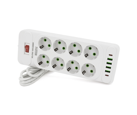 Мережевий фільтр F34U,8гн.EU+4USB+2PD, 2м,3х0,75 мм,2500W,White, Voltronic, Арт.61553