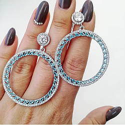 Сережки срібні круглої форми з фіанітами на закрутці Бодрум