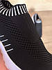 Кроссовки мокасины ЧЕРНЫЕ текстильные стрейч слипоны на белой гибкой подошве мужские унисекс весна лето, фото 6