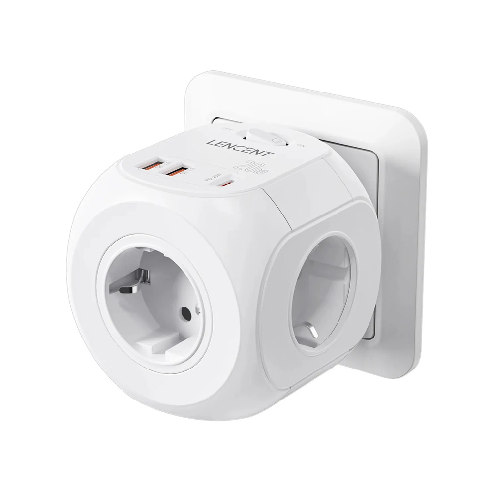 Мережевий фільтр трійник LENCENT PA010EU 7 в 1 з вимикачем + 2 USB | 1 TYPE-C, фото 1