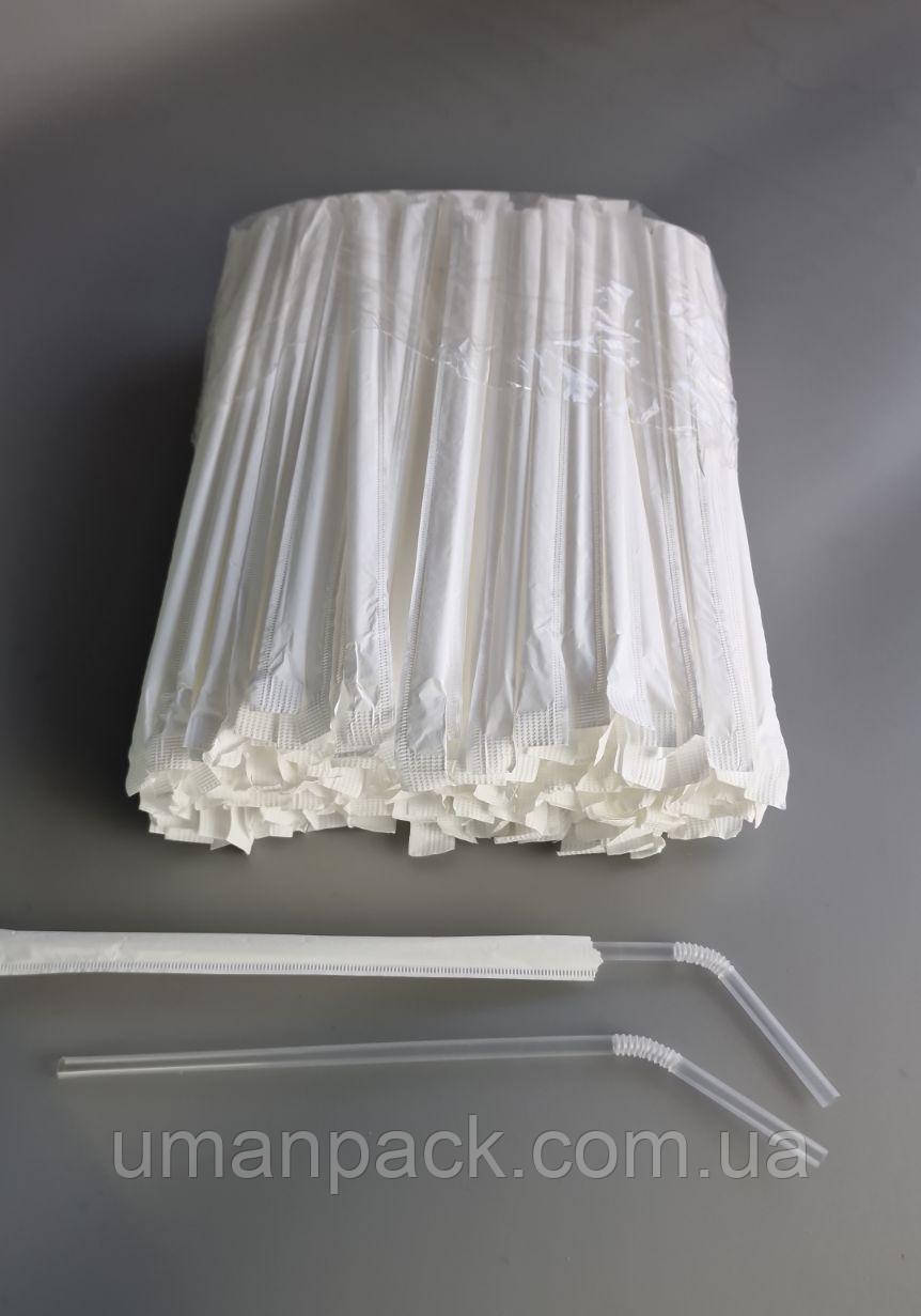 Трубочка d4.8-21см у індивід. упаковці Прозора з гофрою (200 шт)