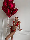 Шовковий червоний комплект жіночої білизни з перлинами, фото 3
