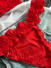 Шовковий червоний комплект жіночої білизни з перлинами, фото 6