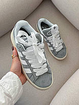 Жіночі кросівки Adidas Campus Grey White Gum Адідас Кампус сірі замшеві демісезон демісезон, фото 5