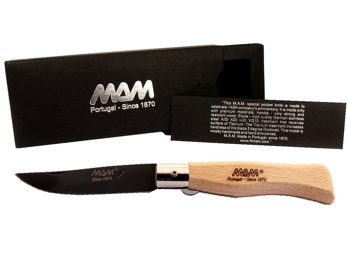Ніж MAM DOURO POCKET KNIFE BLACK TITANIUM, LIGHT WOOD HANDLE 2109