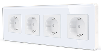Скляна розетка чотиримісна 1DAL | Блок розеток 4 гнізда з З/К, Білий (G299D-STX4.WT)