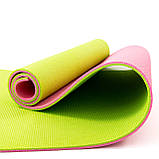 Килимок для йоги, фітнесу та спорту (каремат спортивний) OSPORT Спорт 8мм + чохол (n-0008) Салатово-рожевий, фото 3