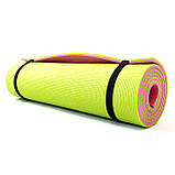 Килимок для йоги, фітнесу та спорту (каремат спортивний) OSPORT Спорт 8мм + чохол (n-0008) Салатово-рожевий, фото 4