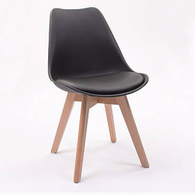 Стілець Тор мякий чорний шкірзамінник, ніжки дерево бук