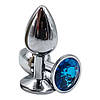 Анальна пробка з каменем металева для початківців колір каменю блакитний Розмір S, фото 4