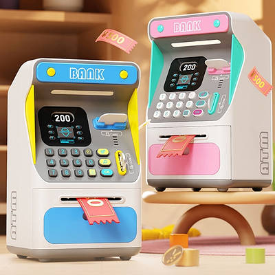 Дитяча інтерактивна навчальна іграшка хлопчику дівчинці скарбничка банкомат Сейф з підсвічуванням сканом обличчя звук