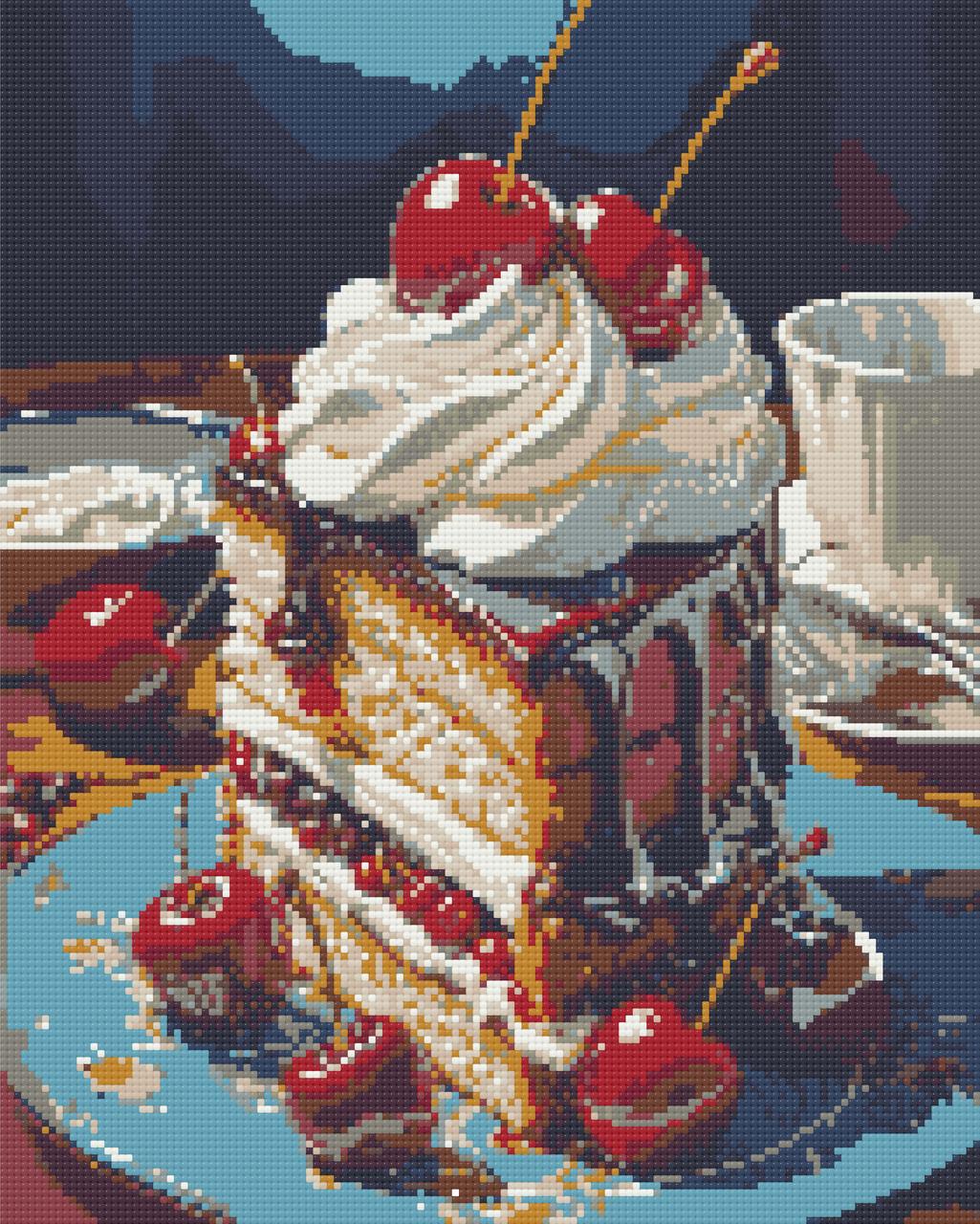 Алмазна мозаїка/вишивка Натюрморт. Тістечко з вишнею 40*50 см Орігамі OD 3439, фото 1