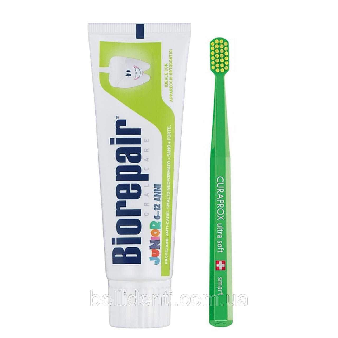 Набір Curaprox Smart Biorepair Junior без фтору 6-12 років (зубна паста+зубна щітка)