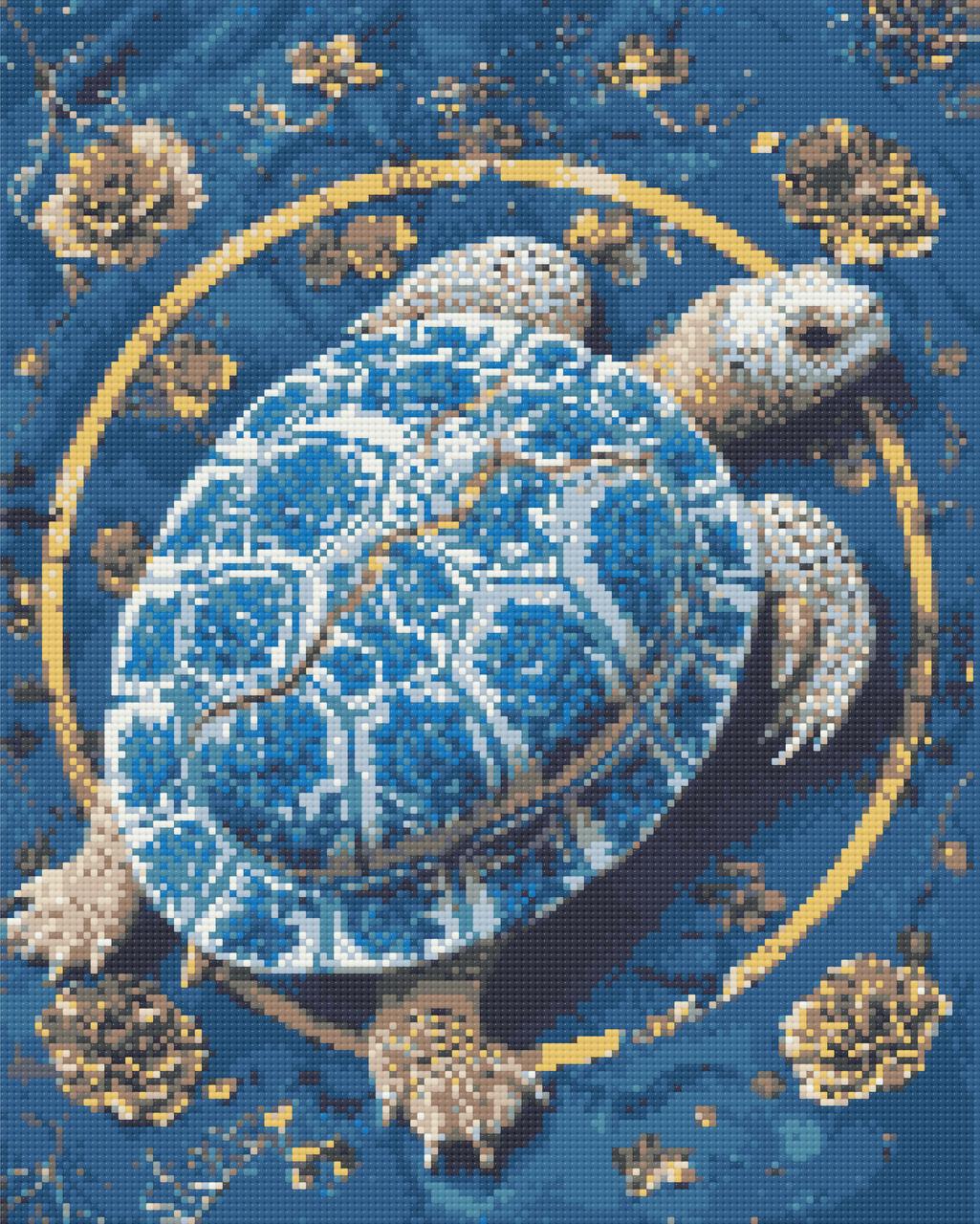 Алмазна мозаїка/вишивка Черепаха в квітах 40*50 см Орігамі OD 3446, фото 1