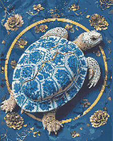 Алмазна мозаїка/вишивка Черепаха в квітах 40*50 см Орігамі OD 3446