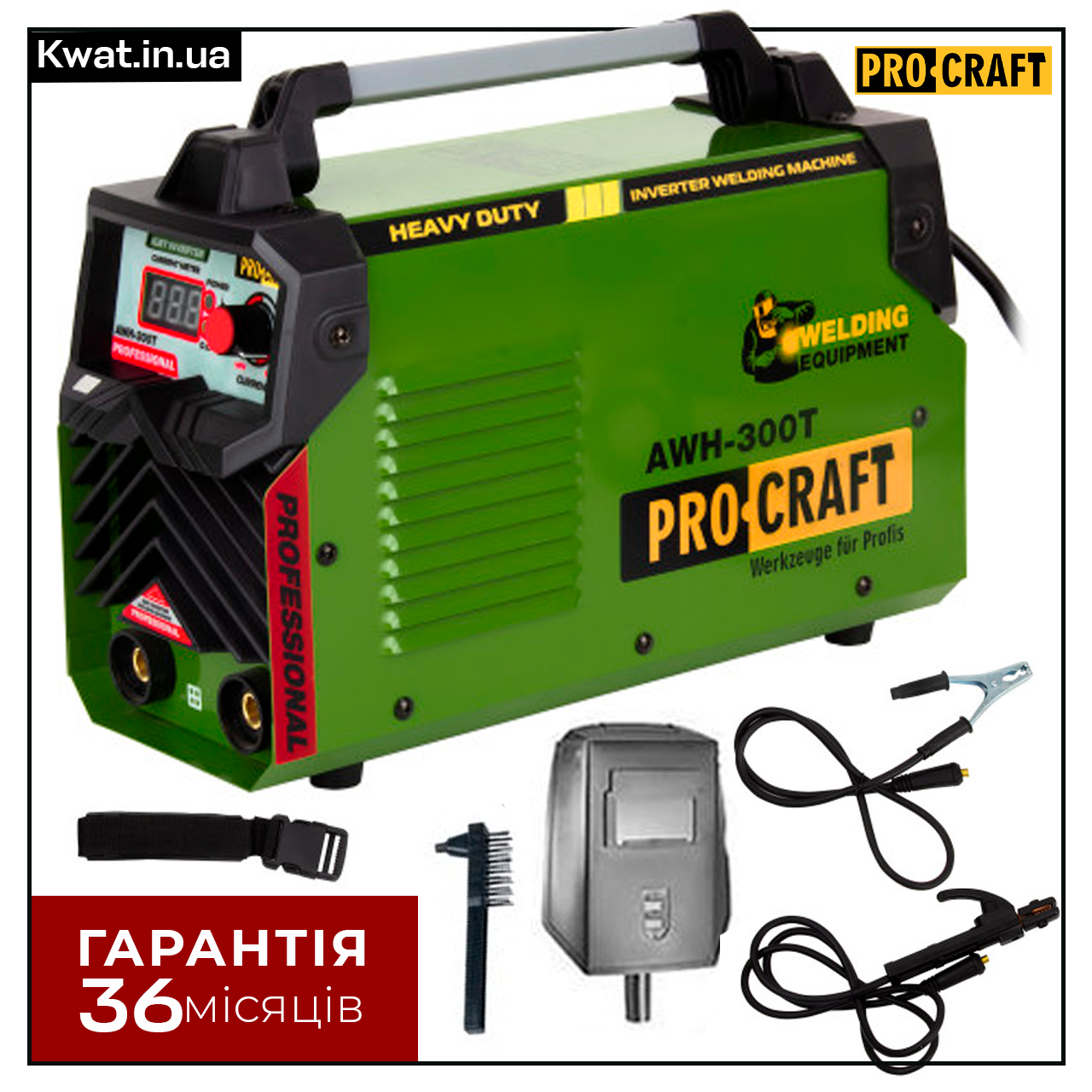 Інверторний зварювальний апарат Procraft AWH300T Зварювальний струм 300 А Діаметр електрода 1.6 - 5 мм