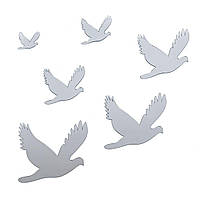 Дзеркальний декор акриловий самоклеючий Птахи срібло, 6шт (D) SW-00002520