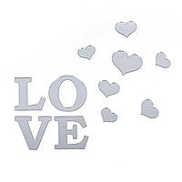 Дзеркальний декор акриловий самоклеючий Love срібло,11шт (D) SW-00002495
