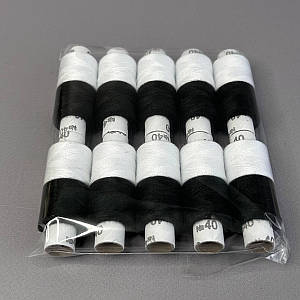 Набір чорно -білих нитків 40/2 100% поліестер 200м