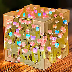 Нічник нескінченні тюльпани (10×10см, 20 тюльпанів) Збери сам, від батарейок, Різнокольоровий / Дзеркальний нічник-світильник