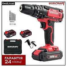 Шуруповерт ударний акумуляторний Worcraft CD-20LiP Дві швидкості 2 АКБ 20 В 1.5 Ач ЗП
