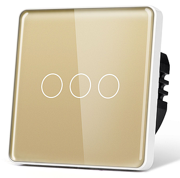Розумний вимикач з WiFi + BLE 1DAL | Сенсорний Золото, 3 сенсора, З нулем (G86D-SW3G.WF.GD)