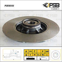 Диск гальмівний задній Citroen, Peugeot (ступиця + підшипник) С4, 308 I, 308 CC, 308 1 шт. [ PSB ] 424965