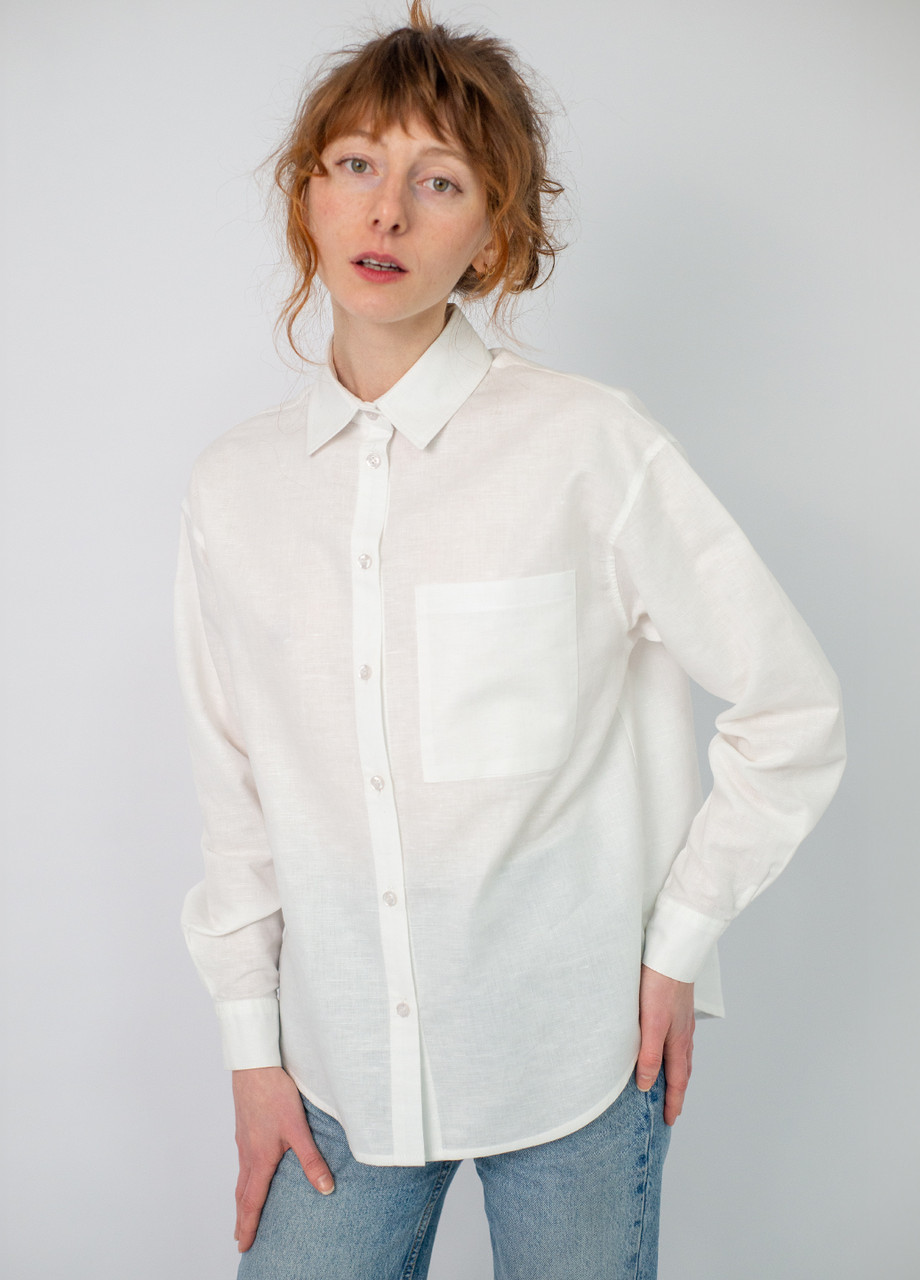 Біла сорочка з льону довгий рукав, фото 1