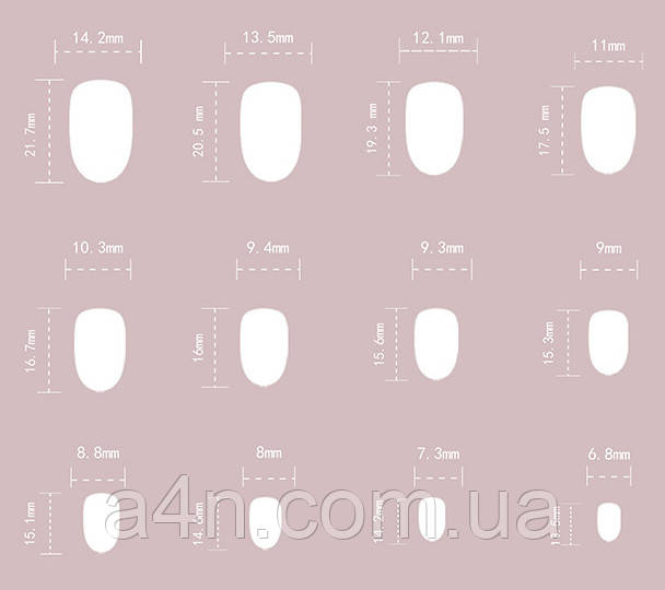 Размеры накладных ногтей