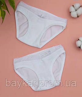 Детские трусы 3 шт для девочки Baykar Турция красивые хлопковые трусики слипы для девочек белые Арт 5208-01