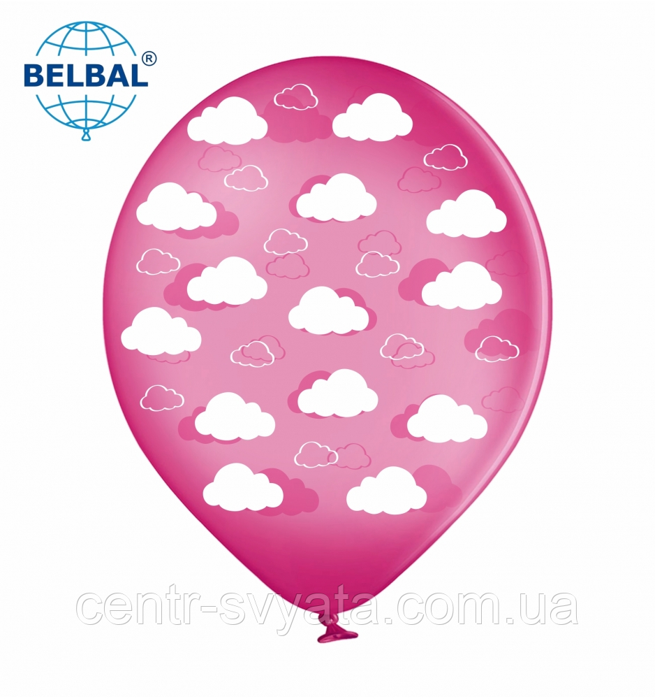 Латексна кулька BELBAL 12"(30 см) Хмаринки (на кристалі фуксія)