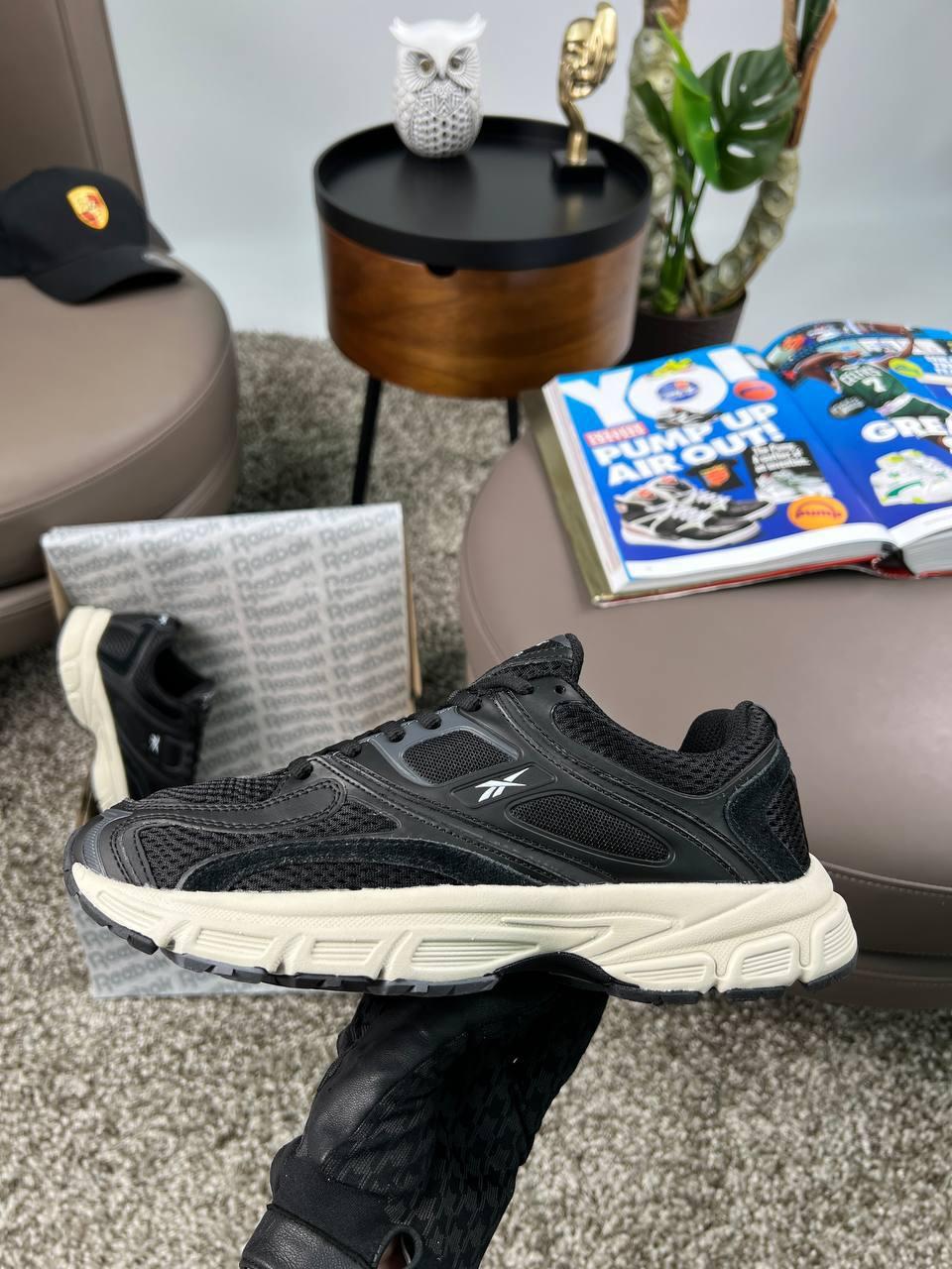 Чоловічі кросівки шкіряні текстиль Reebok Premier Trinity KFS Black White, кеди Рибок чорні. Чоловіче взуття
