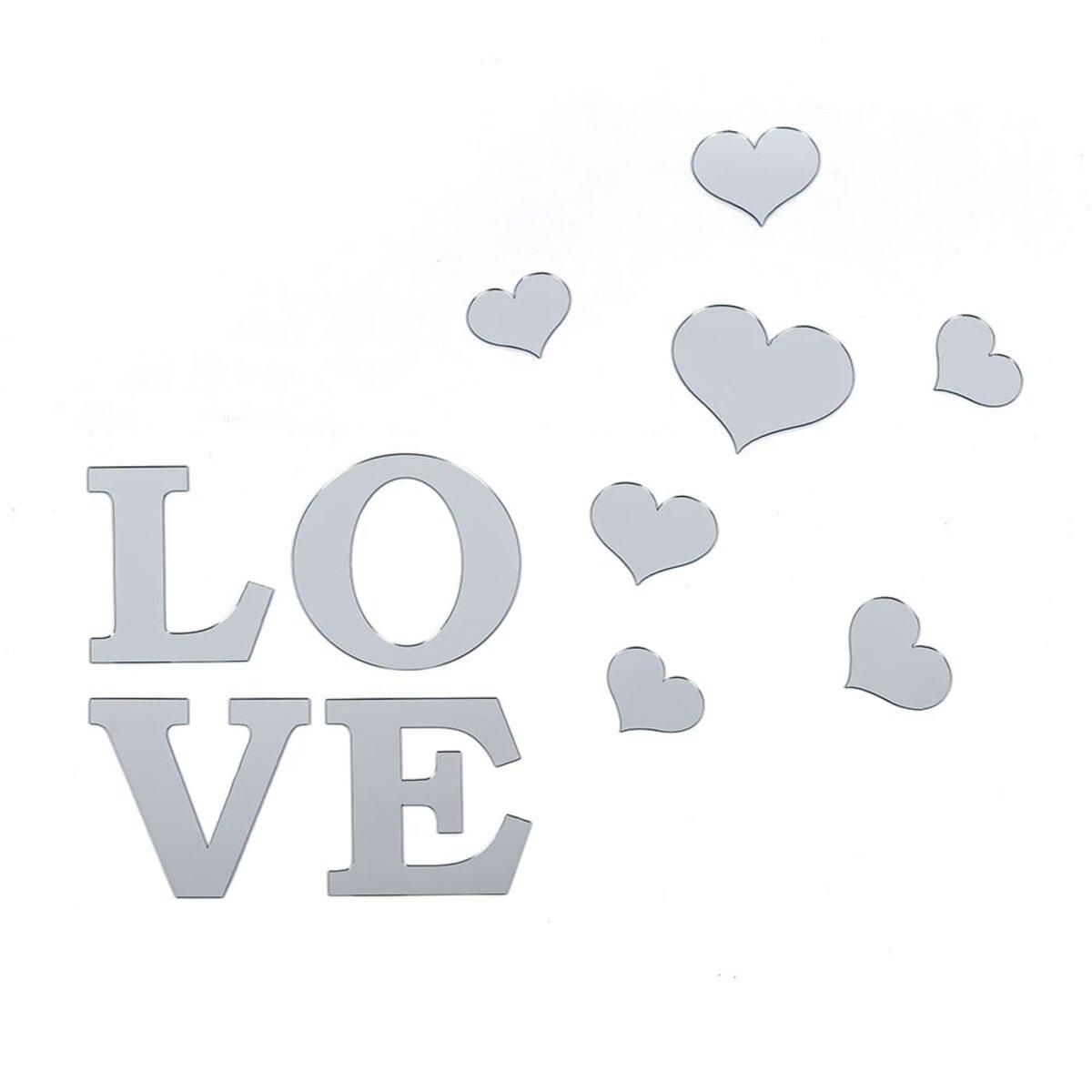 Дзеркальний декор акриловий самоклейний Love срібло, 11 шт (D) SW-00002495