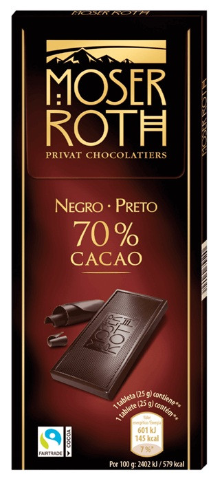 Шоколад Чорний Мозер Рот Moser Roth Negro Preto 70% какао 125 г Німеччина (10 шт./1 ящ)