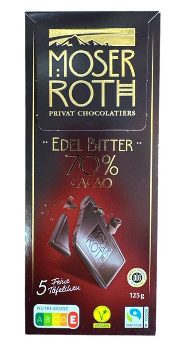 Шоколад чорний Moser Roth Edel Bitter 70% какао 125 г Німеччина (10 шт./1 ящ)