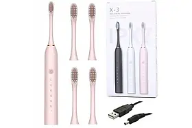Електрична звукова зубна щітка X3 USB Sonic Toothbrush 4 насадки, 6 режимів SV227