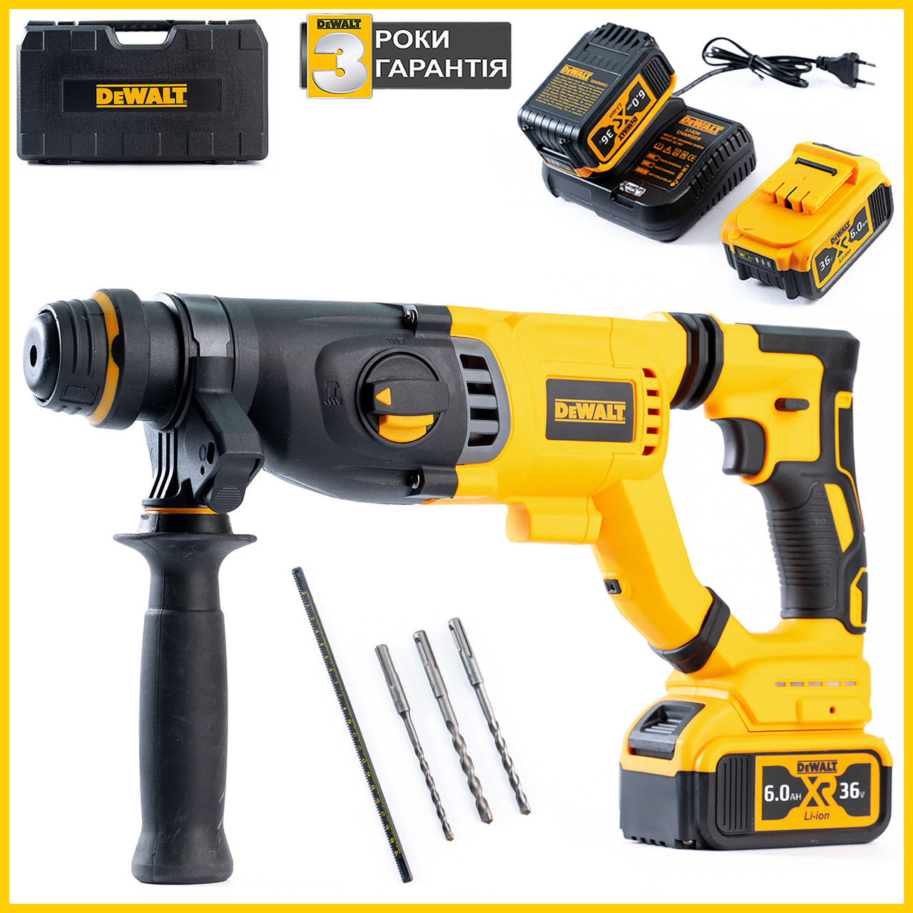 Безщітковий акумуляторний перфоратор DeWalt DCH133NT (36V, 6 AH) Трирежимний перфоратор Деволт з 2 АКБ bs
