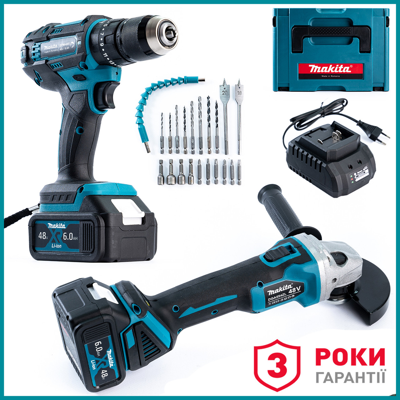 Безщітковий акумуляторний набір Makita 2в1 (48 V 6 Ah) Ударний шуруповерт DTW485 + Болгарка 125 мм DGA554ZL bs