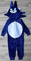 Синяя детская махровая пижама с капюшоном Удобная и мягкая кигуруми «Sonic» для сна 134/140см