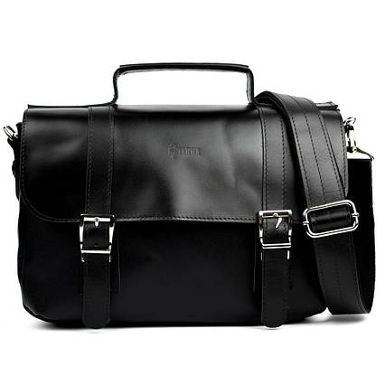 Сумка-портфель на плече з ручкою TARWA ZA-6008-3md чорна гладка шкіра, фото 1