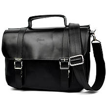 Сумка-портфель на плече з ручкою TARWA ZA-6008-3md чорна гладка шкіра, фото 4