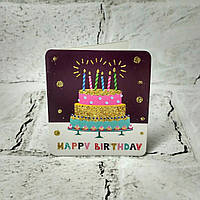 Листівка міні подарункова Happy birthday з блискітками 7,1х8,2 см 5504-33
