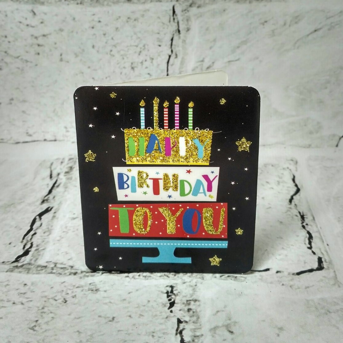 Листівка міні подарункова Happy birthday з блискітками 7,1х8,2 см 5504-35
