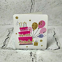 Листівка міні подарункова Happy birthday з блискітками 7,1х8,2 см 5504-38