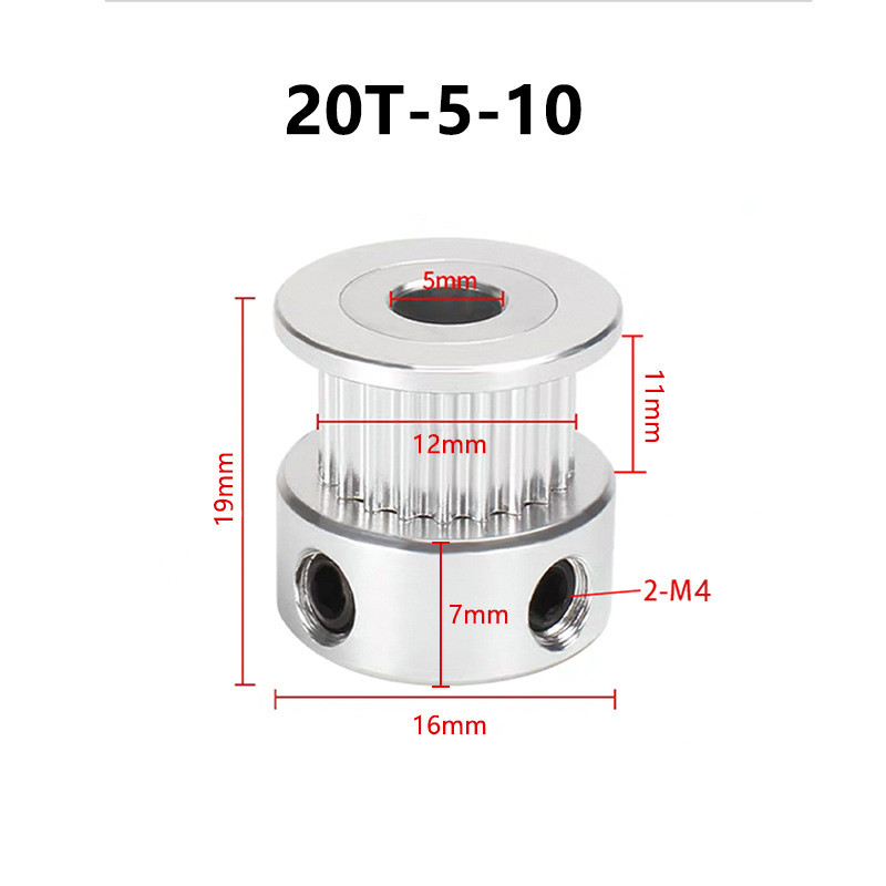 Шків на двигун POWGE 20T-B5-W10-CF - 20 зубців, вісь 5мм, ширина GT2 ременя 10мм