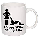 Чашка з друком "Happy wife, happy life" 330мл (колір білий) (22678), фото 2