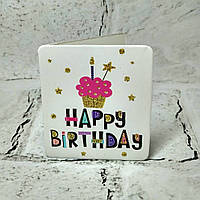 Листівка міні подарункова Happy birthday з блискітками 7,1х8,2 см 5504-312